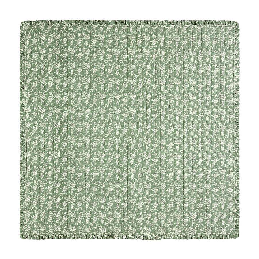 Willow Sage Green & Ivory Floral Ruffle Quilted Reversible Cotton Bedspread