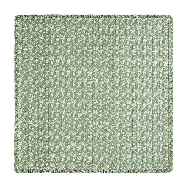 Willow Sage Green & Ivory Floral Ruffle Quilted Reversible Cotton Bedspread - daals