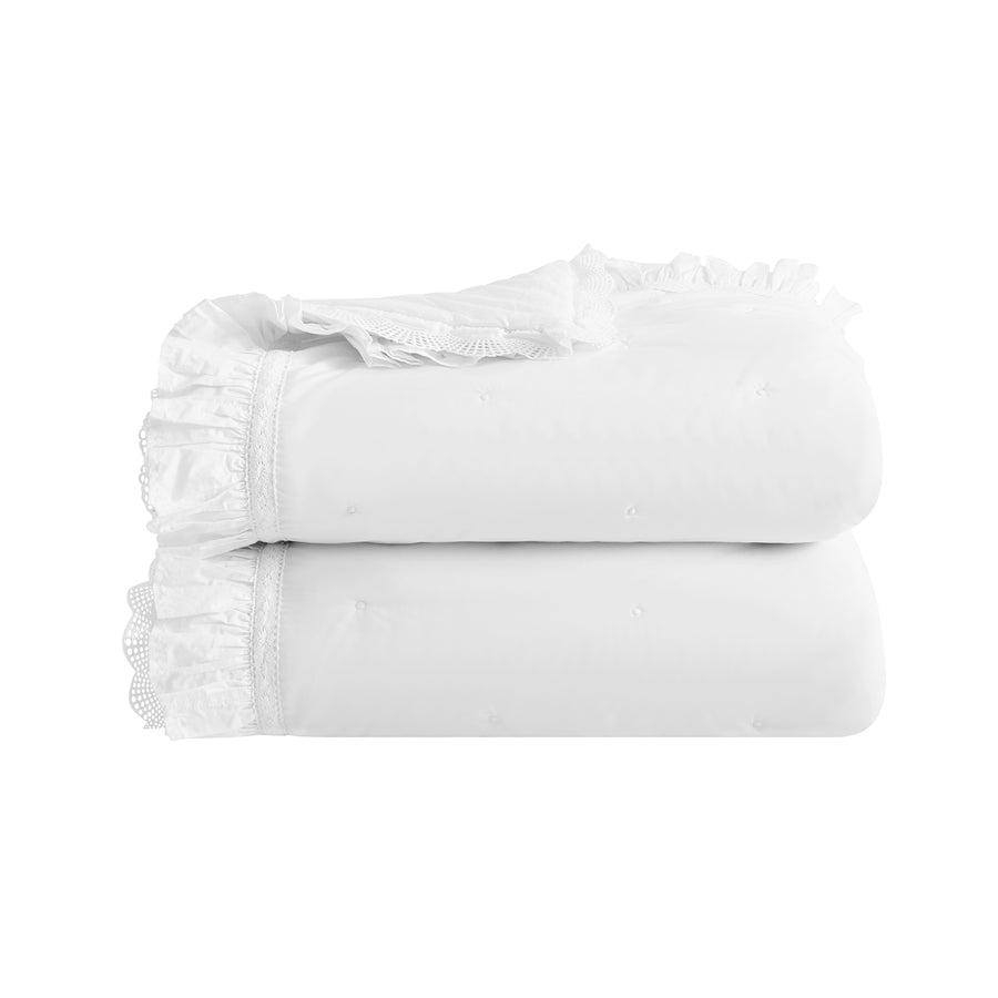 Castillo White Lace Quilted 300 Thread Count Cotton Percale Bedspread