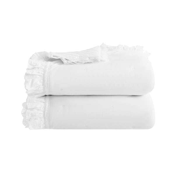 Castillo White Lace Quilted 300 Thread Count Cotton Percale Bedspread