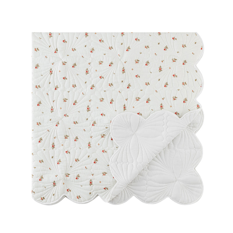 Darcy Rose Ivory White Scallop Quilted Linen Blend Bedspread - daals
