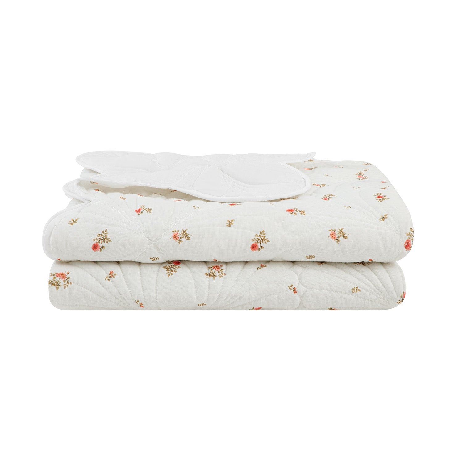 Darcy Rose Ivory White Scallop Quilted Linen Blend Bedspread