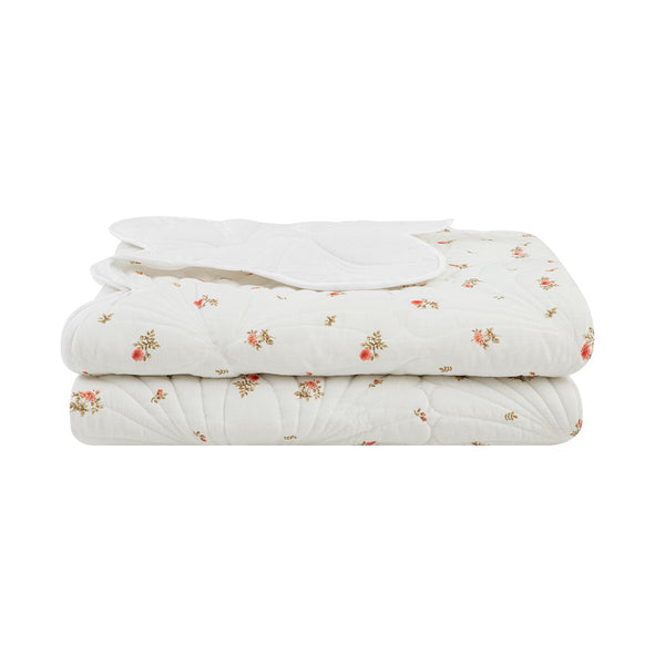 Darcy Rose Ivory White Scallop Quilted Linen Blend Bedspread