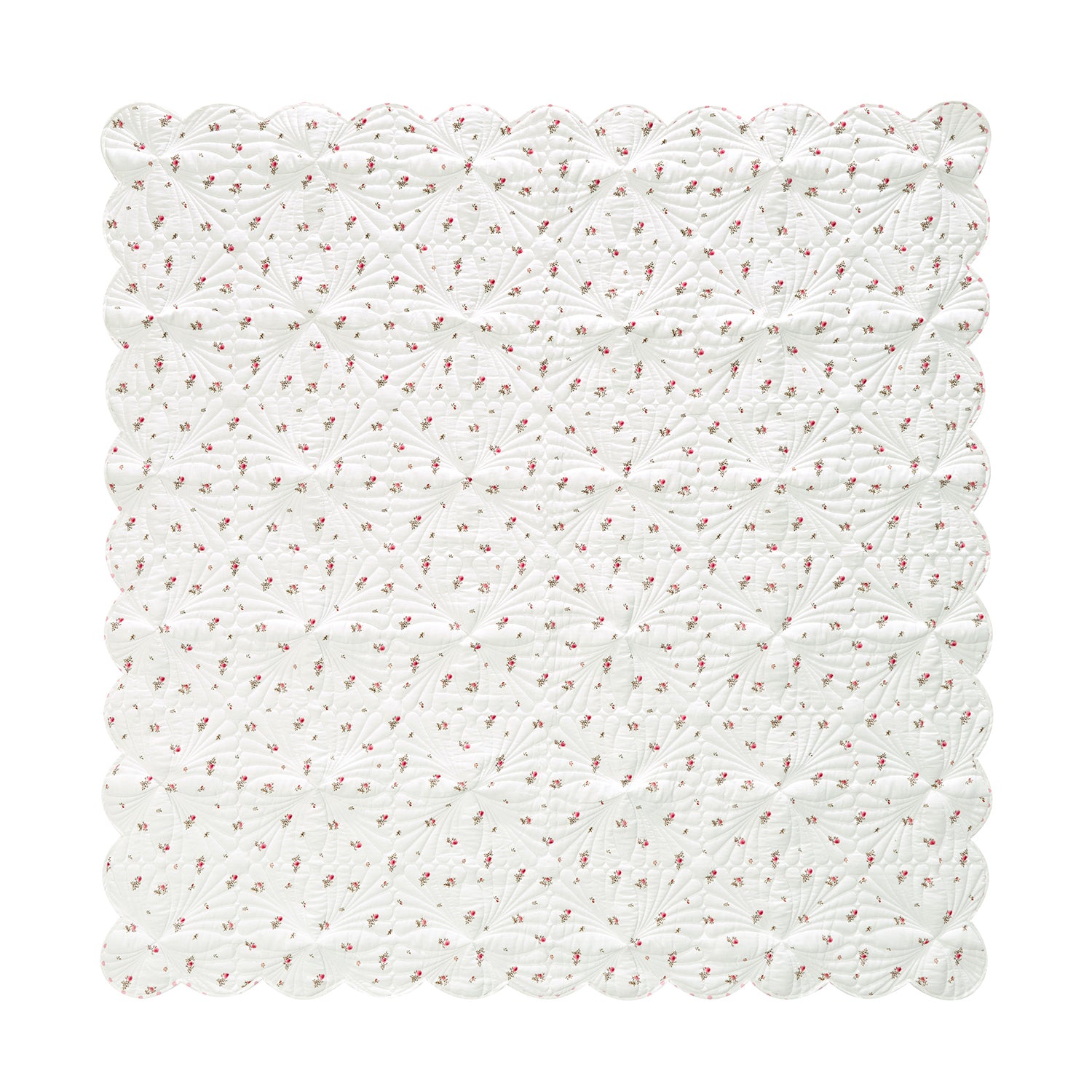 Darcy Rose Ivory White Scallop Quilted Linen Blend Bedspread