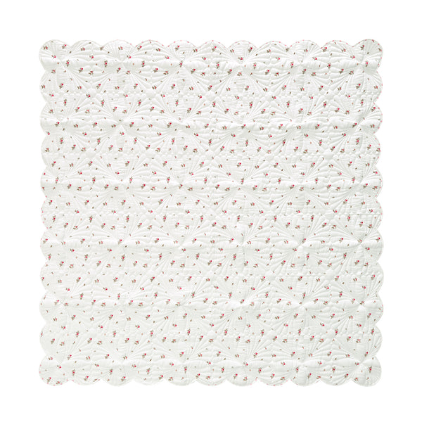 Darcy Rose Ivory White Scallop Quilted Linen Blend Bedspread