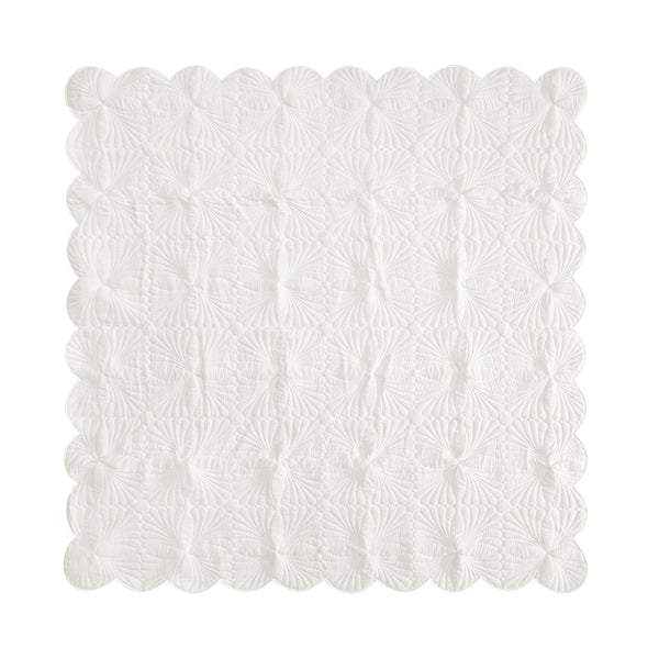 Darcy Rose Ivory White Scallop Quilted Linen Blend Bedspread
