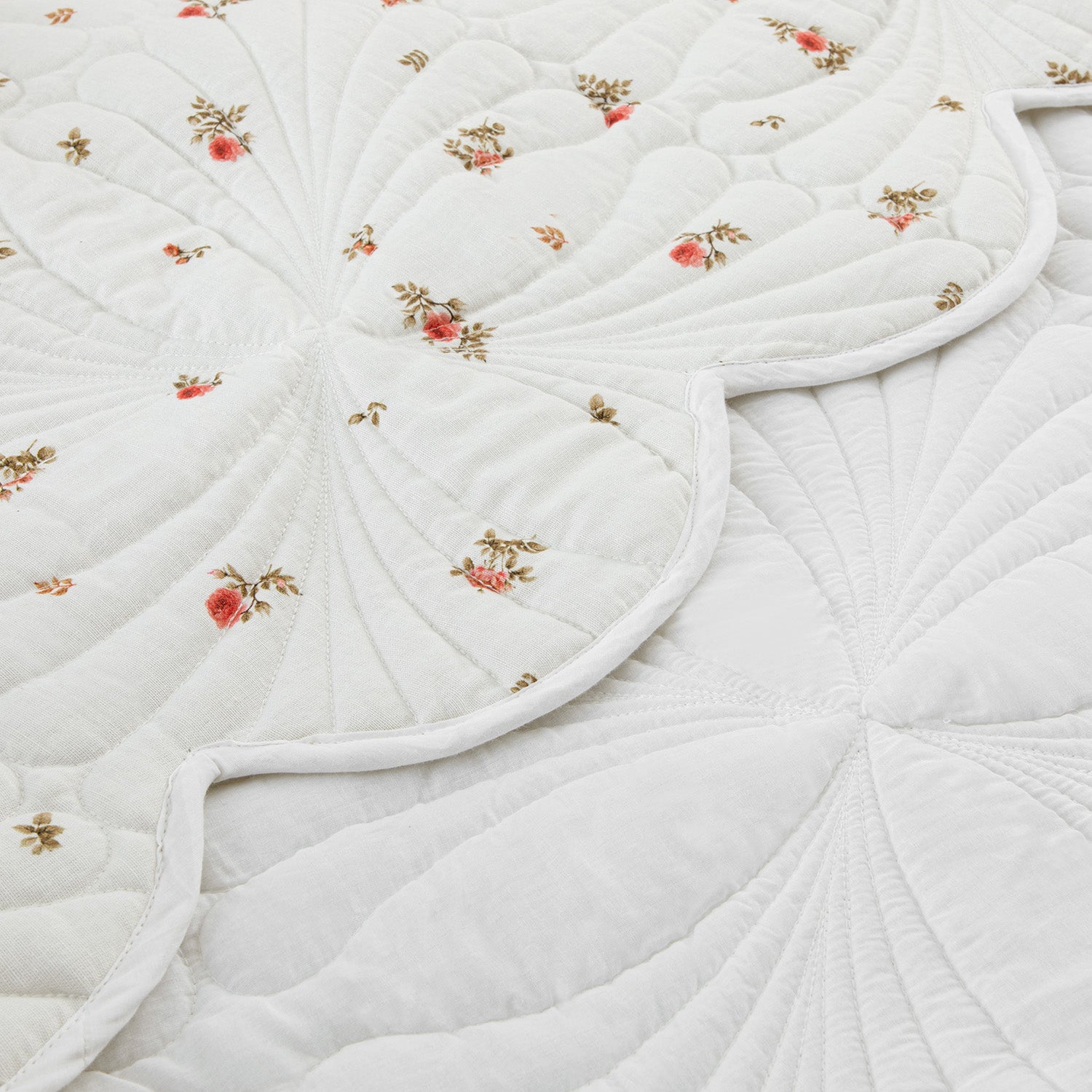 Darcy Rose Ivory White Scallop Quilted Linen Blend Bedspread