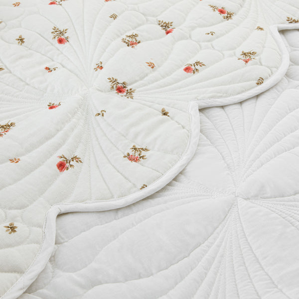Darcy Rose Ivory White Scallop Quilted Linen Blend Bedspread