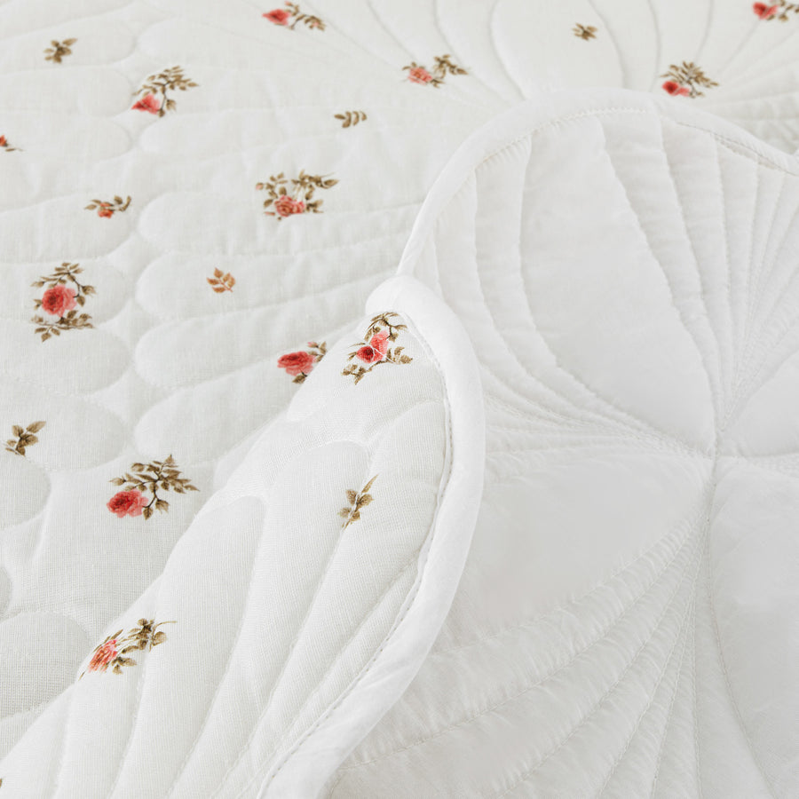 Darcy Rose Ivory White Scallop Quilted Linen Blend Bedspread