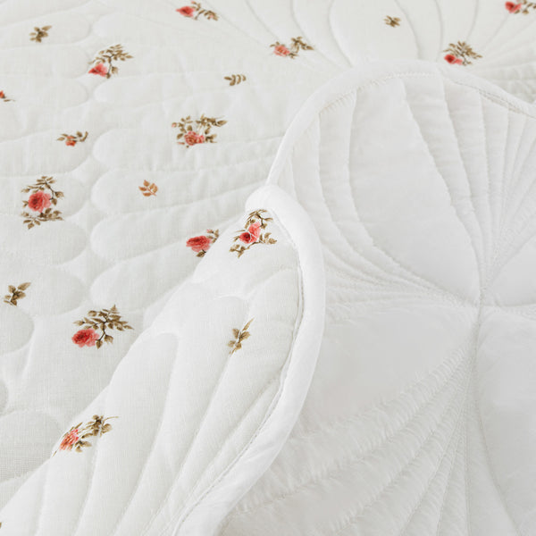 Darcy Rose Ivory White Scallop Quilted Linen Blend Bedspread