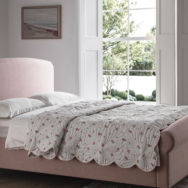 Darcy Rose Ivory White Scallop Quilted Linen Blend Bedspread