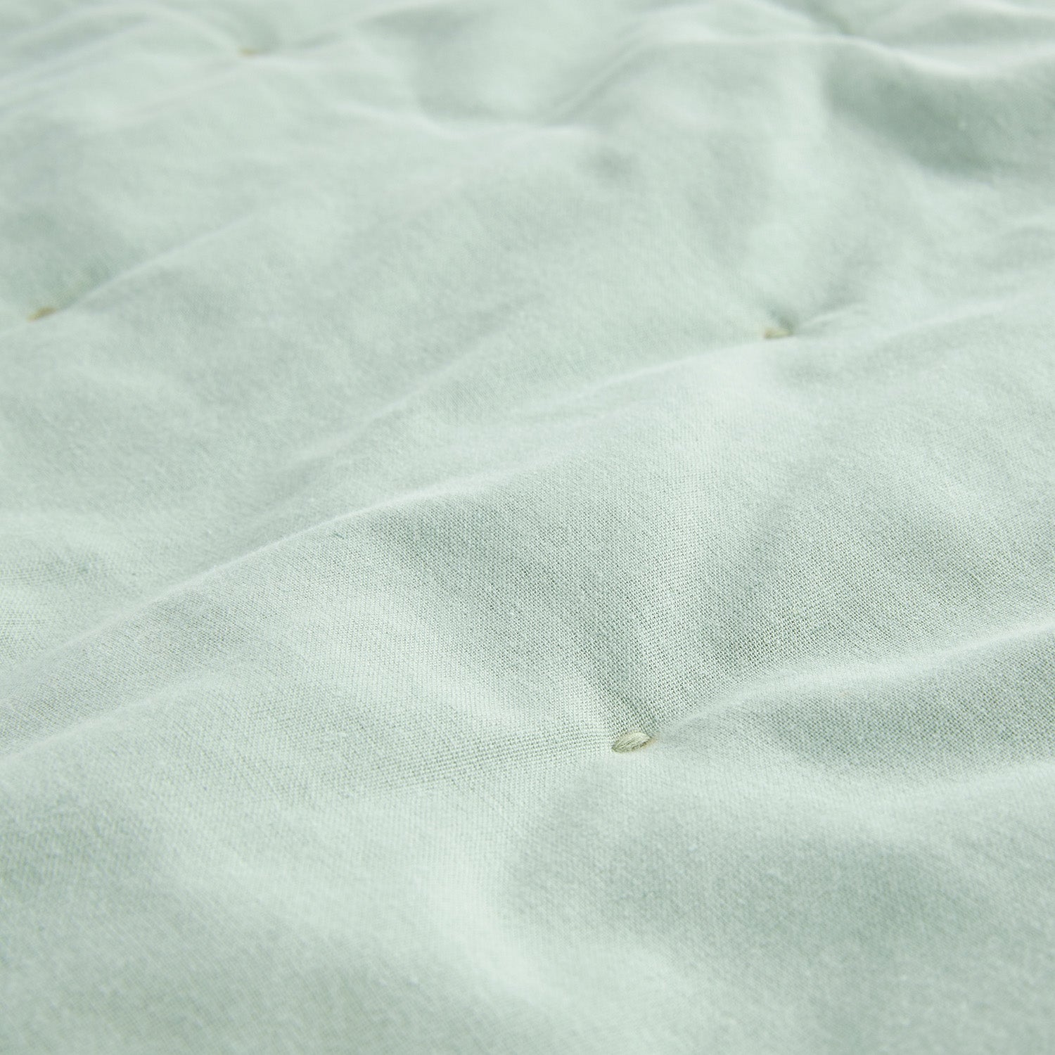 Elodie Seafoam Green Floral Embroidered Quilted Linen Blend Bedspread