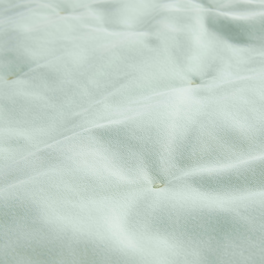 Elodie Seafoam Green Floral Embroidered Quilted Linen Blend Bedspread - daals