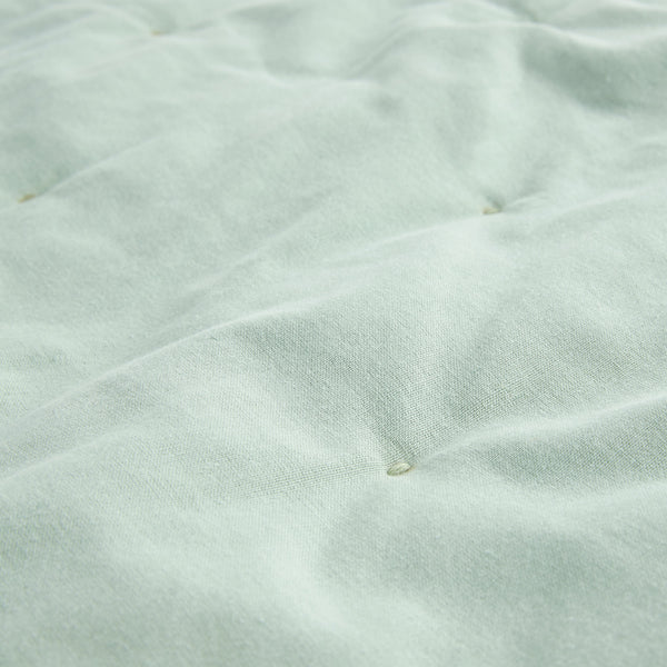 Elodie Seafoam Green Floral Embroidered Quilted Linen Blend Bedspread