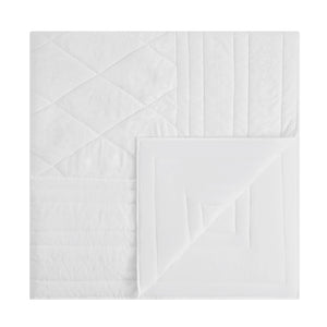 Esmeralda White Floral Embroidered Quilted Linen Blend Bedspread