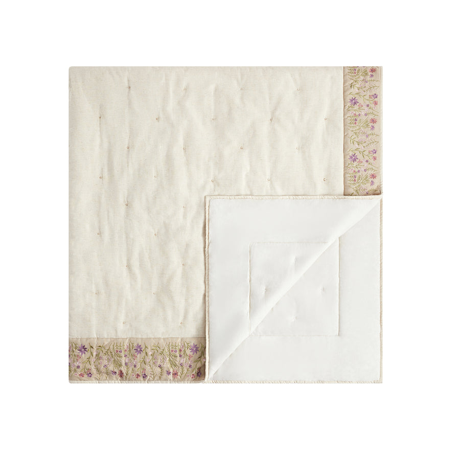 Evelyn Wildflower Embroidered Quilted Linen Blend Bedspread