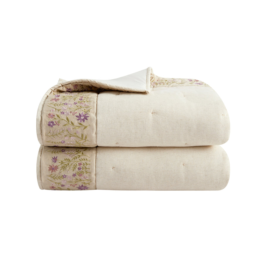 Evelyn Wildflower Embroidered Quilted Linen Blend Bedspread