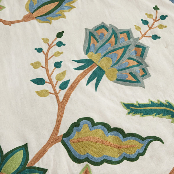 Flora & Fauna Jacobean Floral Embroidered Quilted Cotton Bedspread