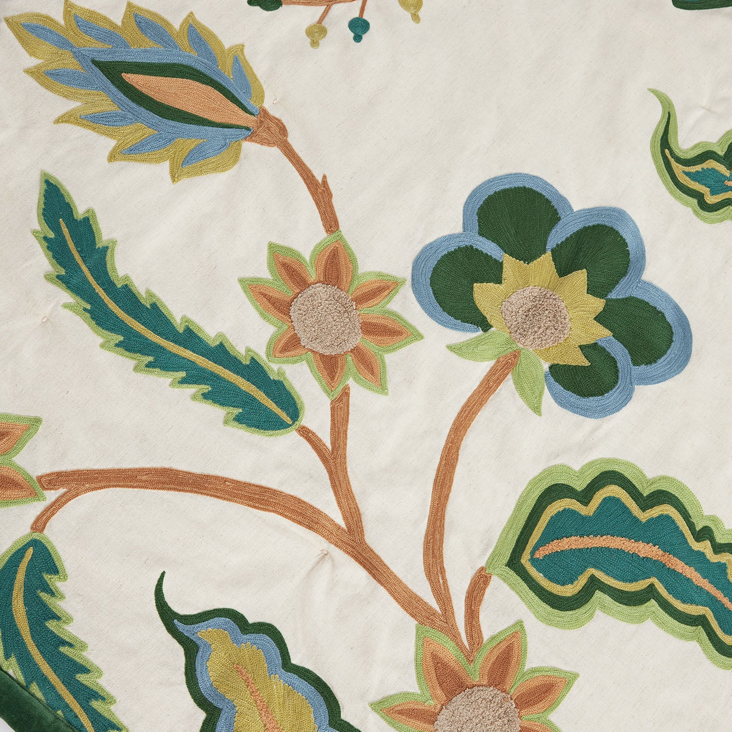 Flora & Fauna Jacobean Floral Embroidered Quilted Cotton Bedspread