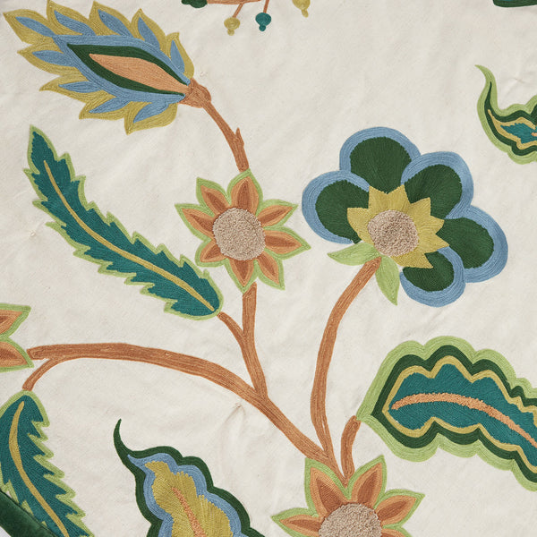 Flora & Fauna Jacobean Floral Embroidered Quilted Cotton Bedspread