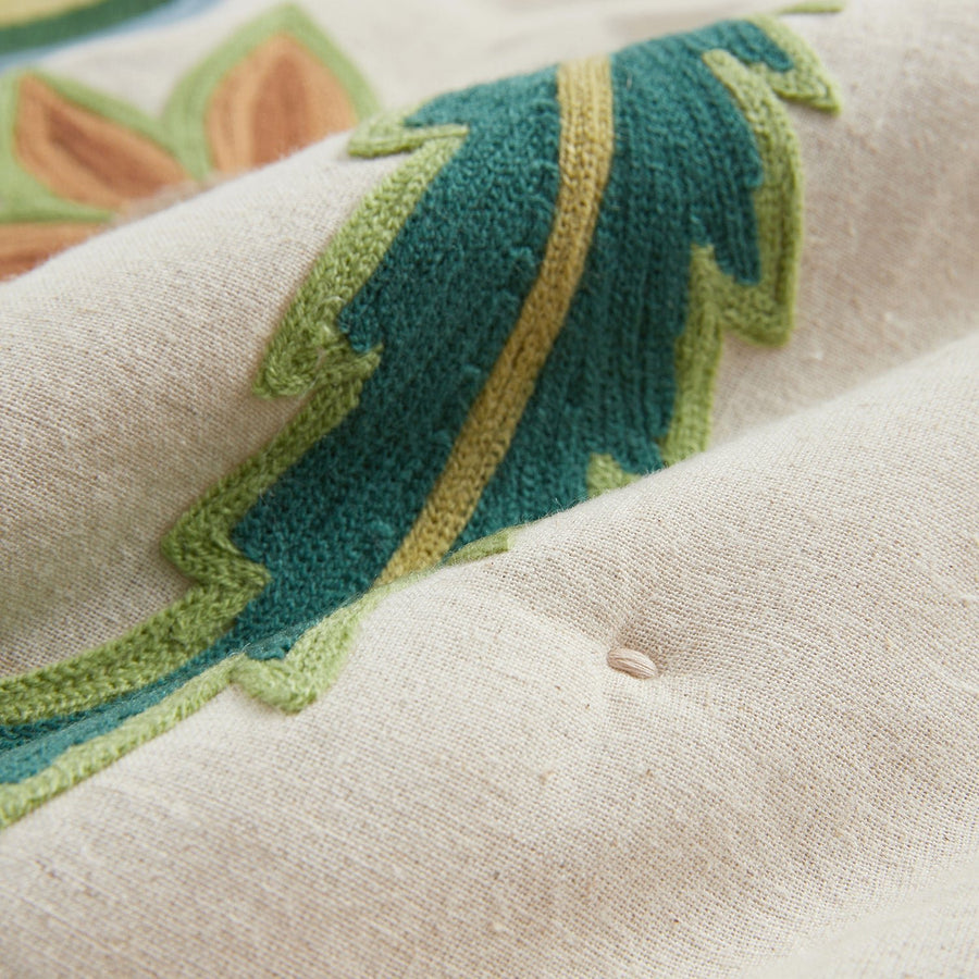 Flora & Fauna Jacobean Floral Embroidered Quilted Cotton Bedspread