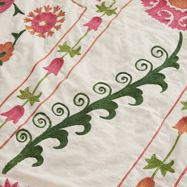 Indra Suzani Pink Floral Embroidered Quilted Cotton Bedspread