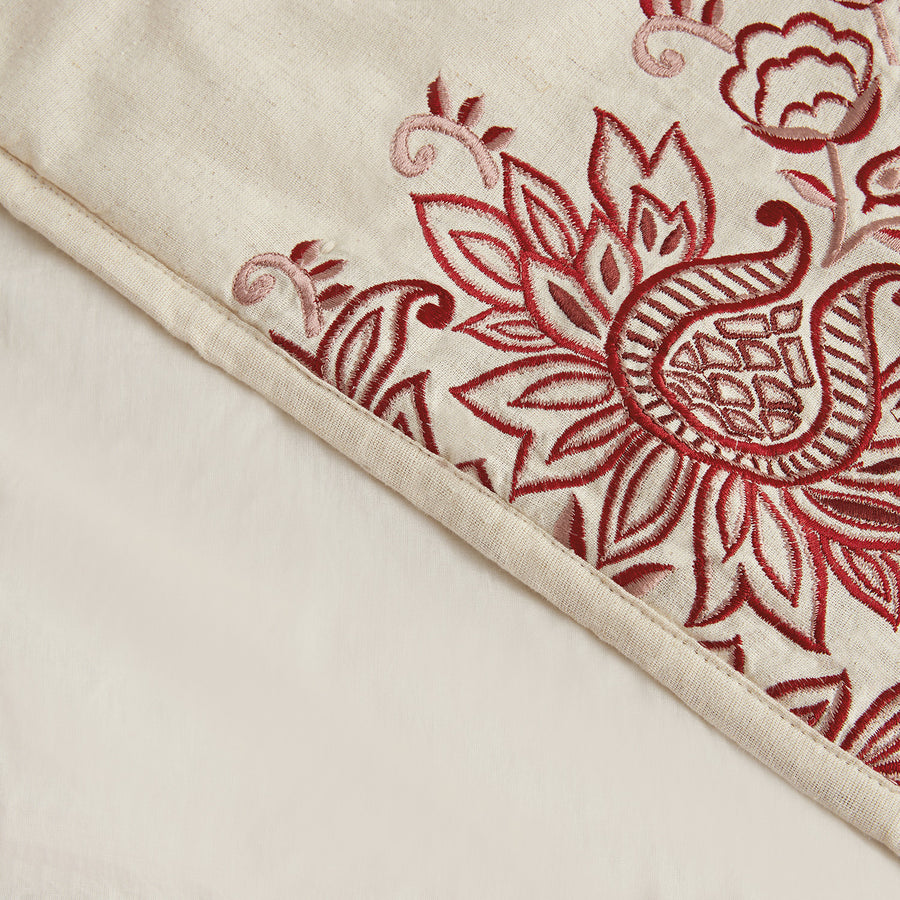 Isadora Garnet Red Damask Embroidered Quilted Linen Blend Bedspread - daals
