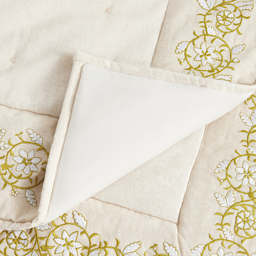 Jasmina Cream Floral Embroidered Quilted Linen Blend Bedspread - daals