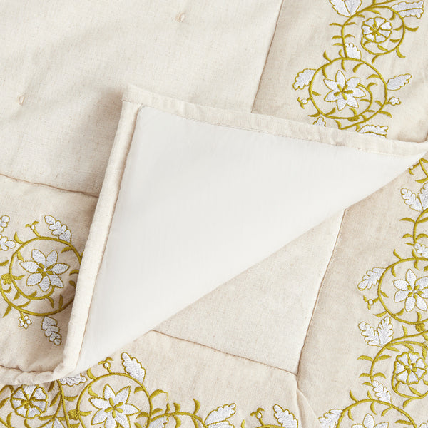 Jasmina Cream Floral Embroidered Quilted Linen Blend Bedspread