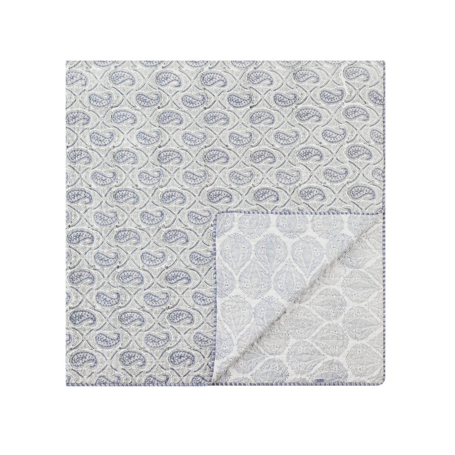 Juliette French Blue Paisley Reversible Quilted Cotton Bedspread