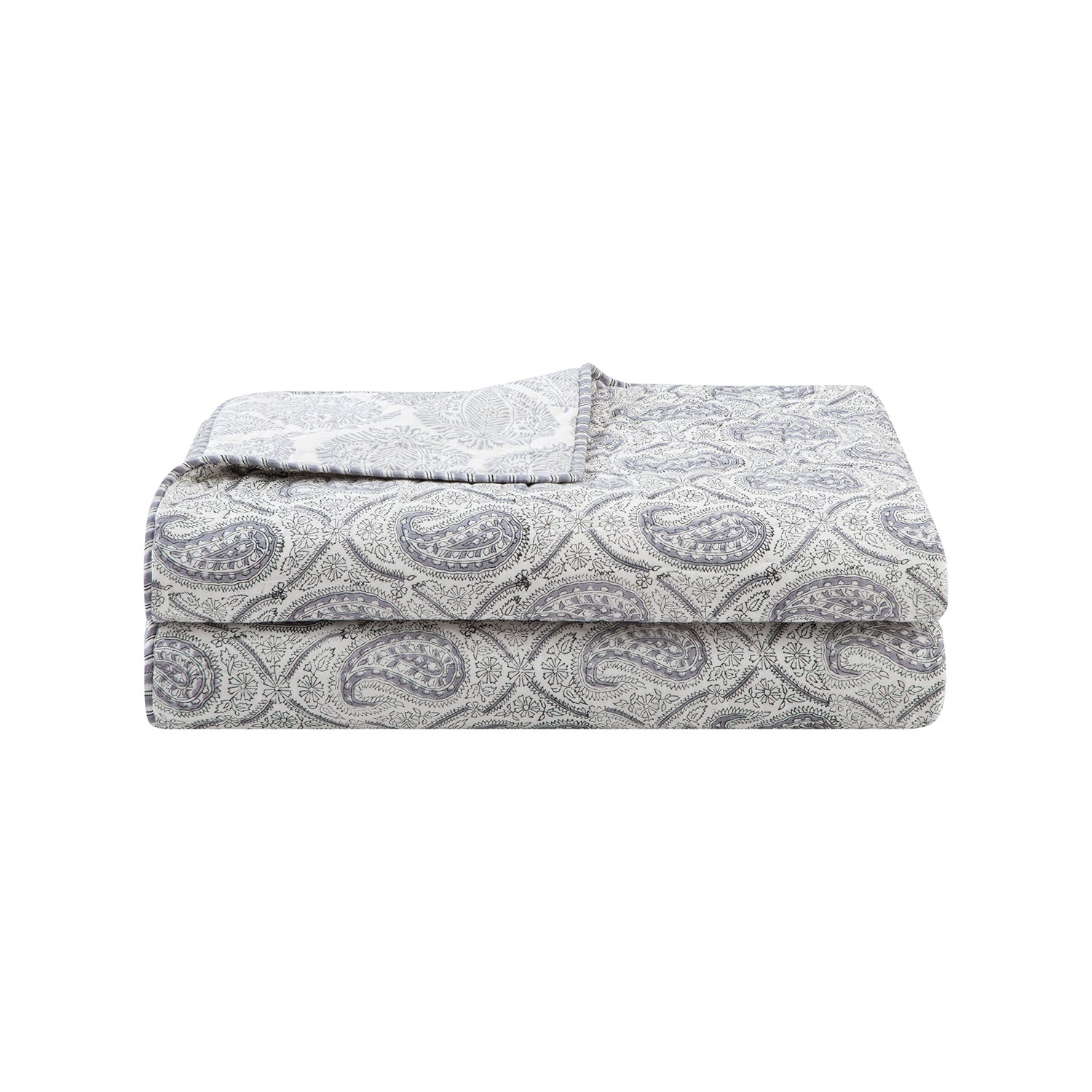 Juliette French Blue Paisley Reversible Quilted Cotton Bedspread