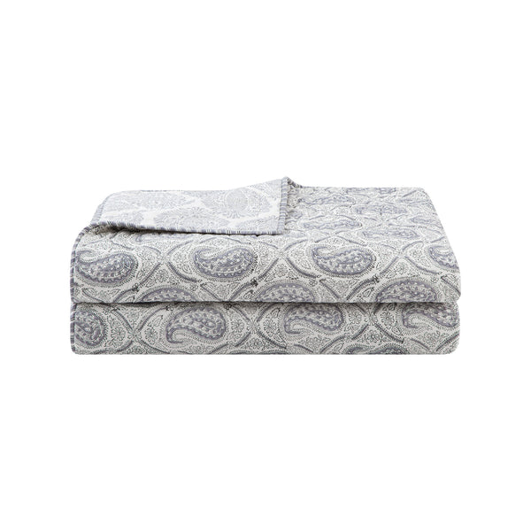 Juliette French Blue Paisley Reversible Quilted Cotton Bedspread
