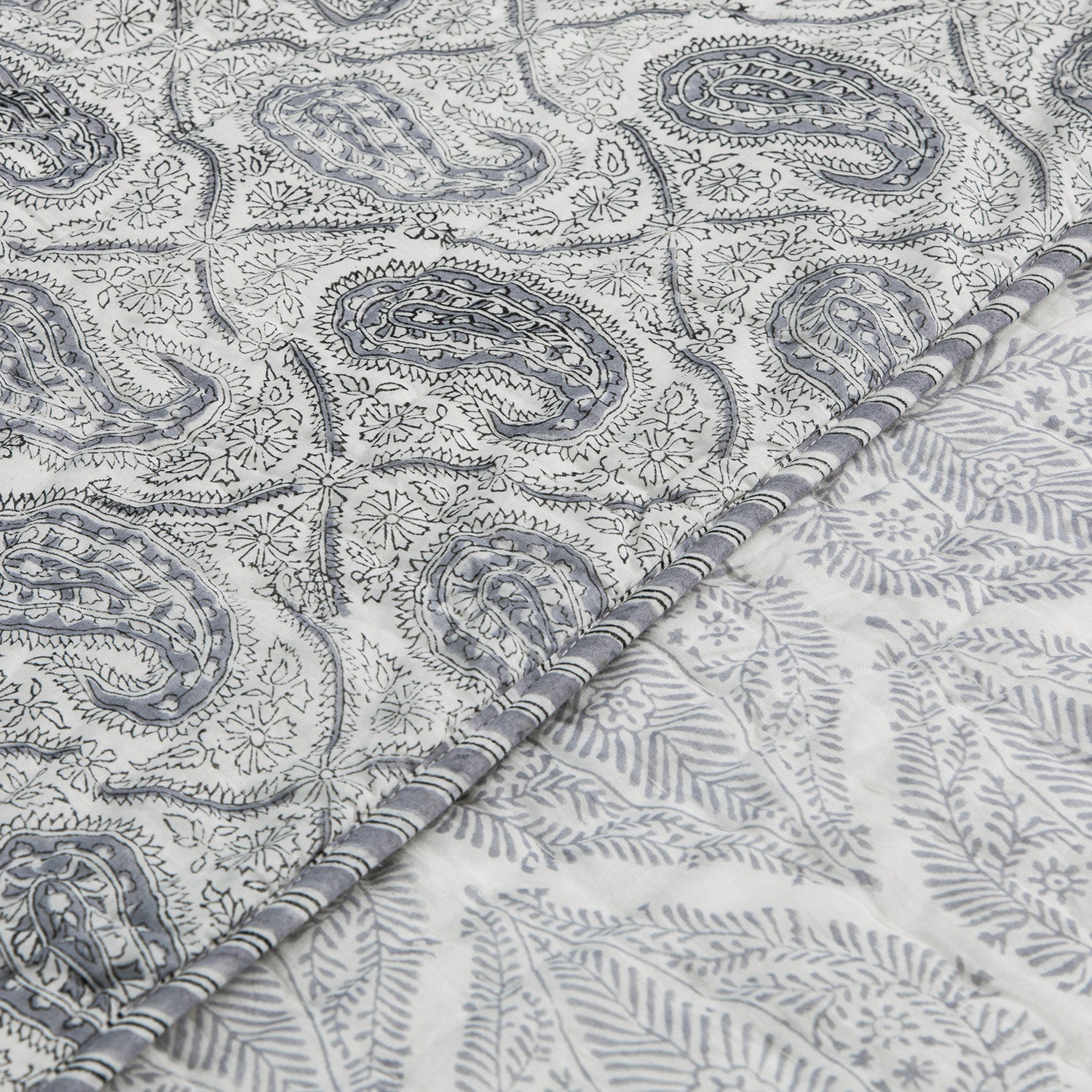 Juliette French Blue Paisley Reversible Quilted Cotton Bedspread