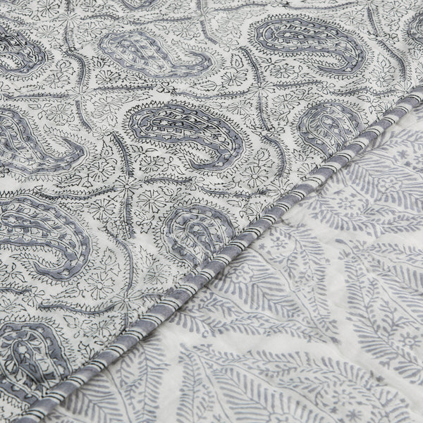 Juliette French Blue Paisley Reversible Quilted Cotton Bedspread