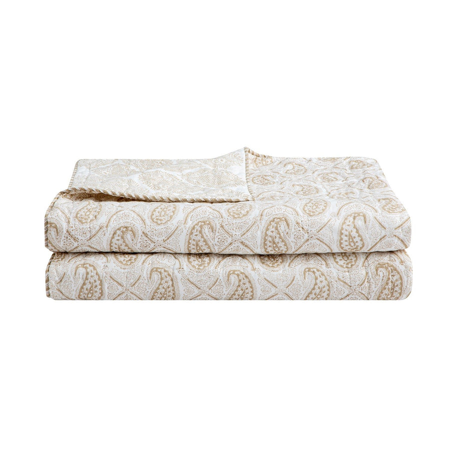 Juliette Camel Paisley Reversible Quilted Cotton Bedspread