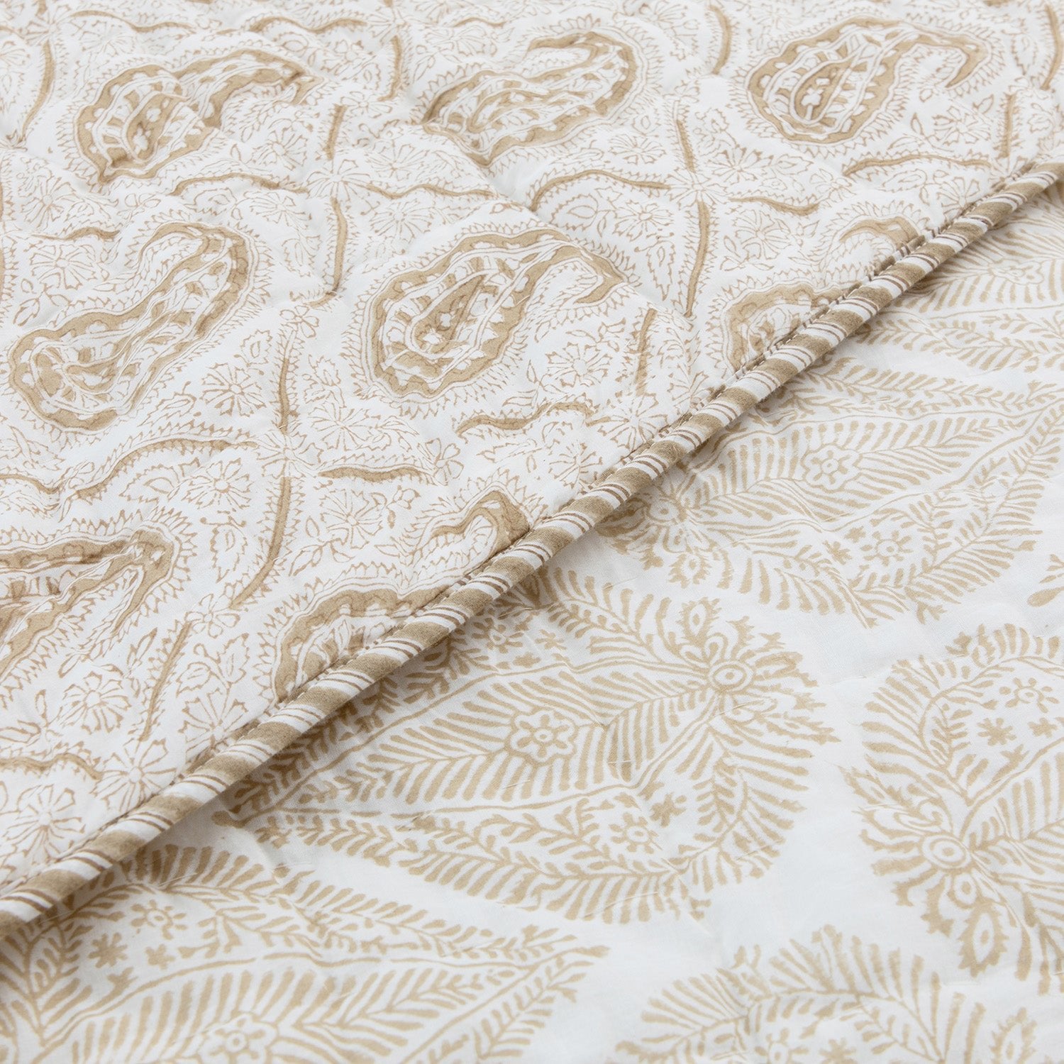 Juliette Camel Paisley Reversible Quilted Cotton Bedspread