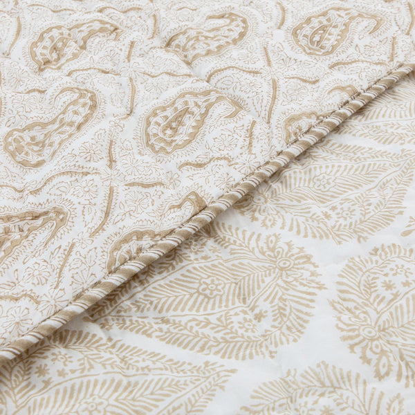 Juliette Camel Paisley Reversible Quilted Cotton Bedspread