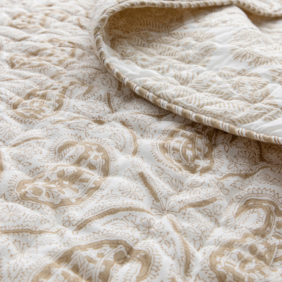 Juliette Camel Paisley Reversible Quilted Cotton Bedspread