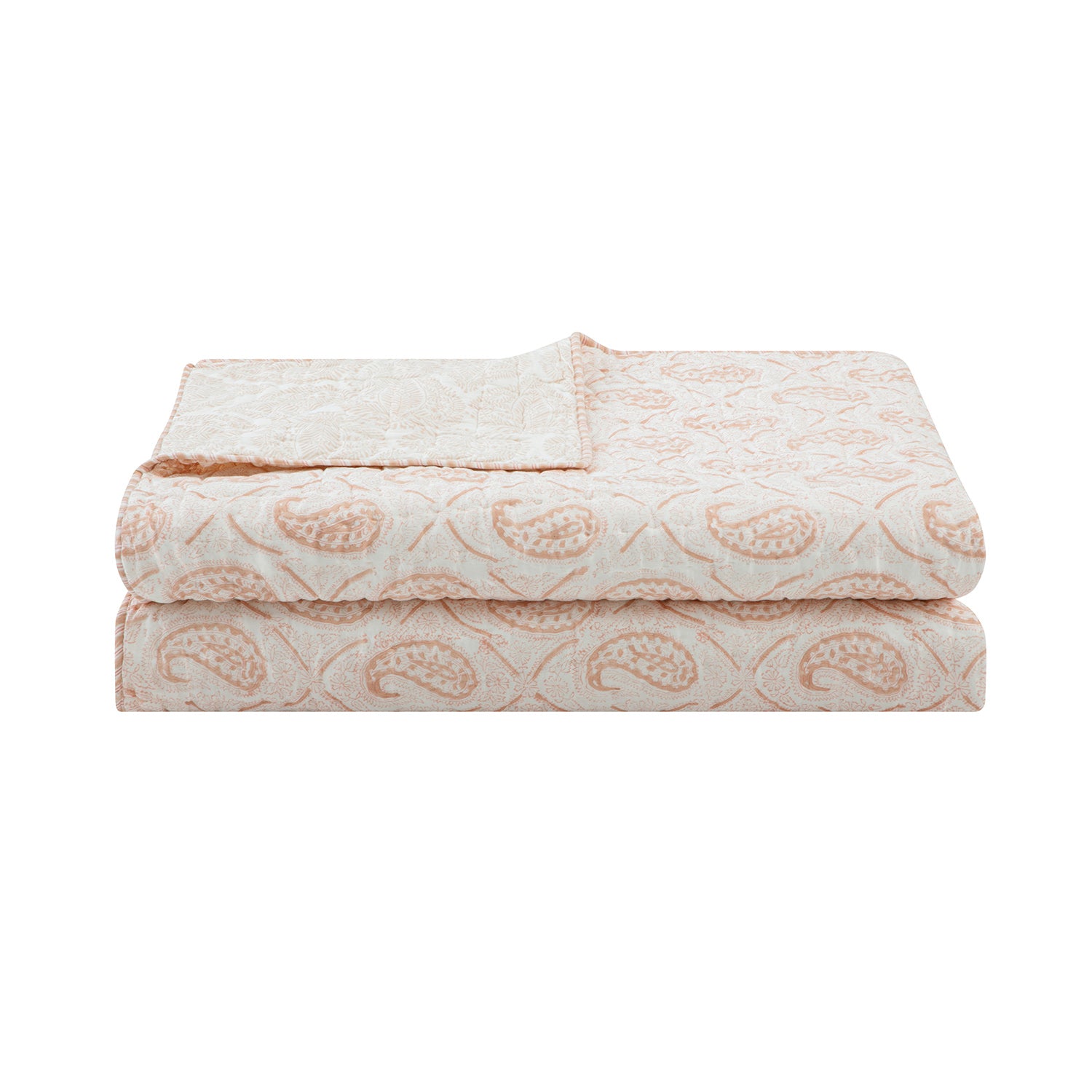 Juliette Peachy Pink Paisley Reversible Quilted Cotton Bedspread