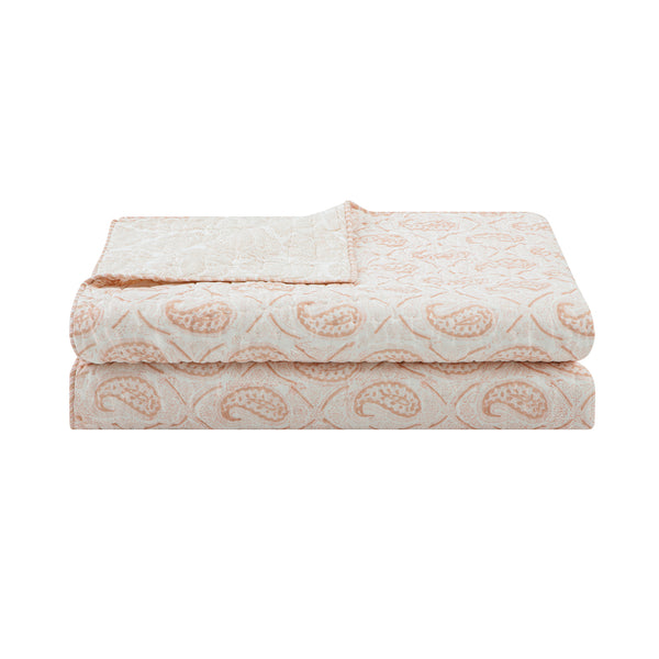 Juliette Peachy Pink Paisley Reversible Quilted Cotton Bedspread