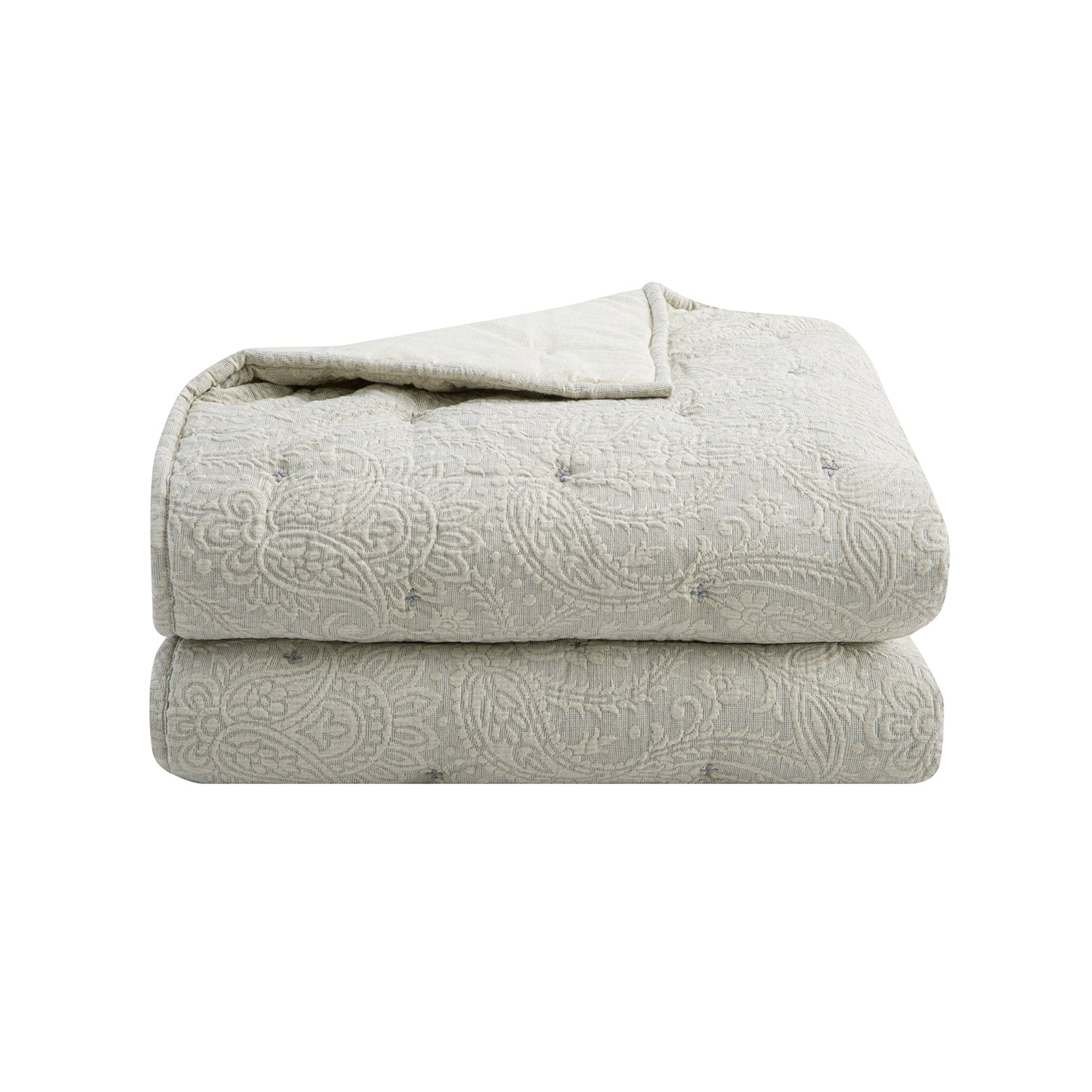 Madeleine Grey Paisley Jacquard Quilted Cotton Bedspread