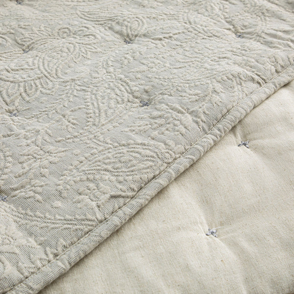 Madeleine Grey Paisley Jacquard Quilted Cotton Bedspread
