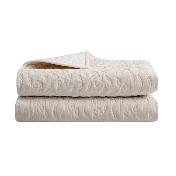 Maison Cream Floral Quilted Cotton Velvet Bedspread