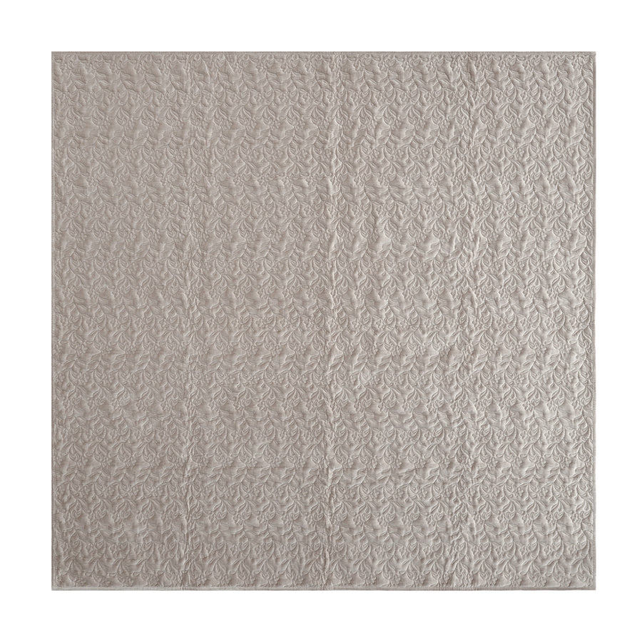 Maison Taupe Floral Quilted Cotton Velvet Bedspread
