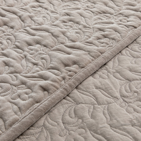 Maison Taupe Floral Quilted Cotton Velvet Bedspread