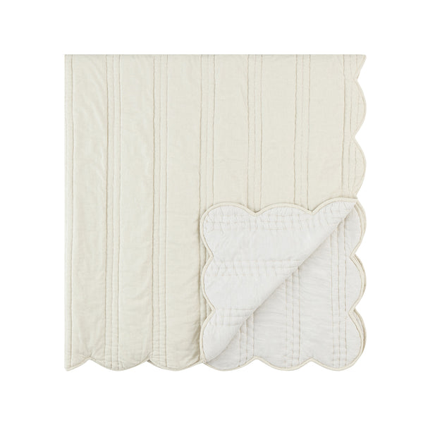 Matilda Cream Scallop Quilted Linen Blend Bedspread