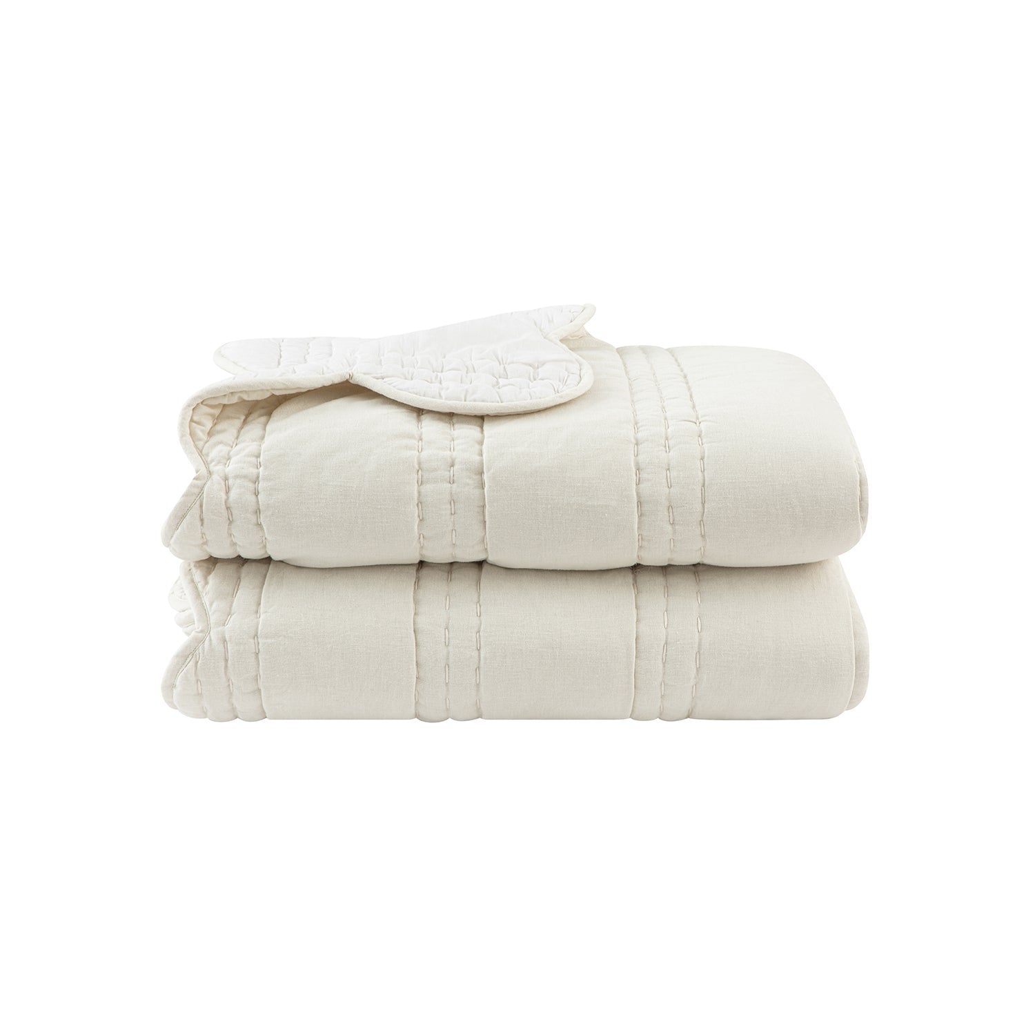 Matilda Cream Scallop Quilted Linen Blend Bedspread