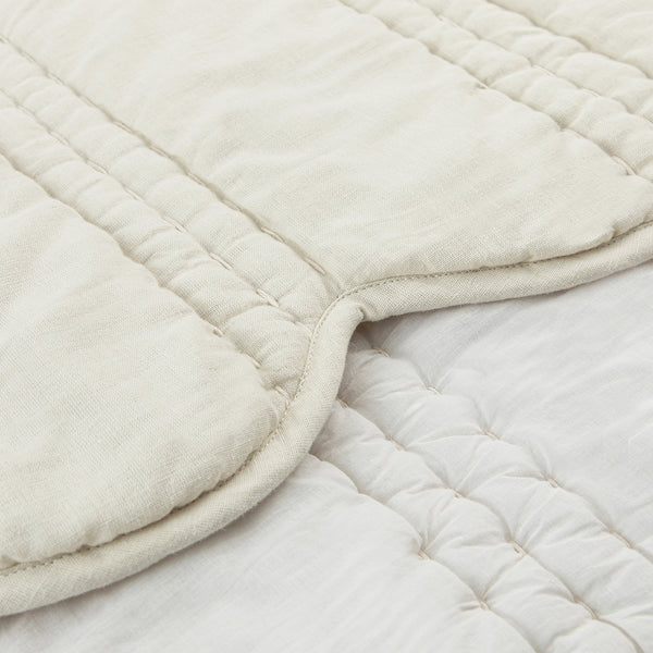 Matilda Cream Scallop Quilted Linen Blend Bedspread