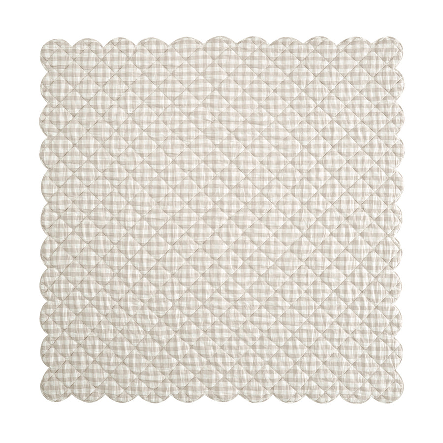 Matilda Beige Gingham Scallop Quilted Linen Blend Bedspread