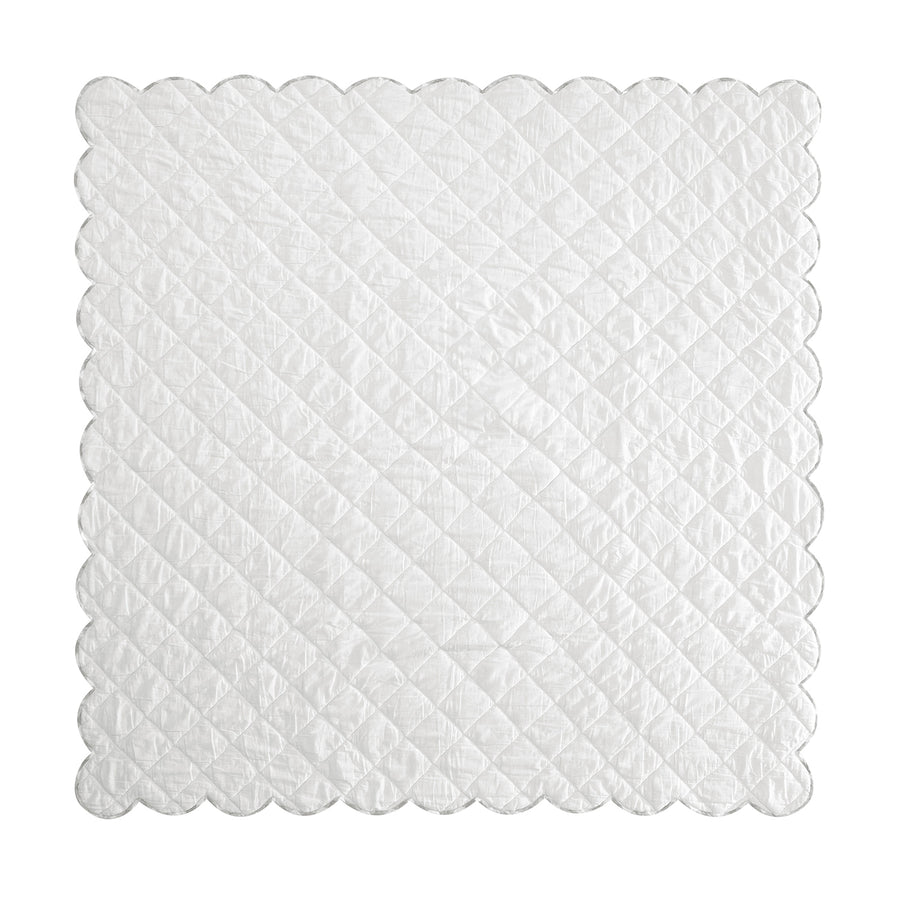 Matilda Beige Gingham Scallop Quilted Linen Blend Bedspread